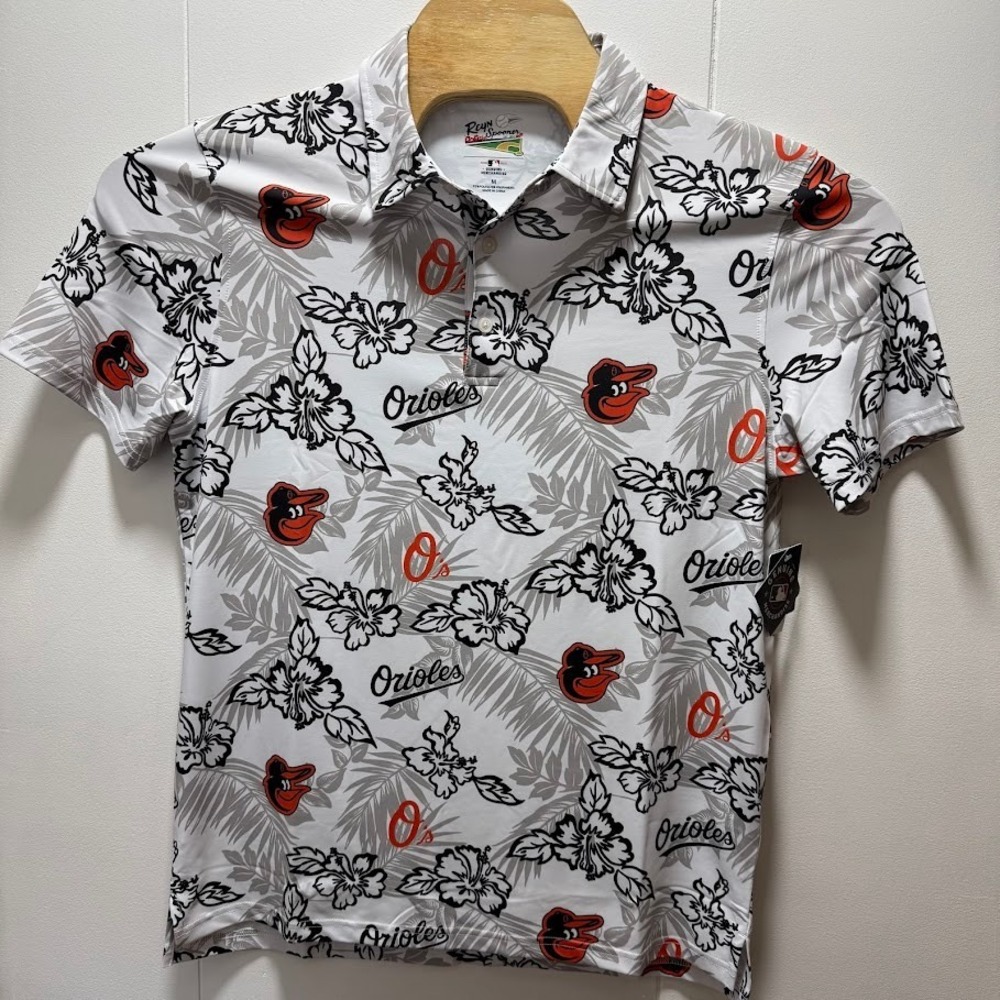 Reyn Spooner Baltimore Orioles MLB Polo Shirt White Floral Mens‎ Medium NEW